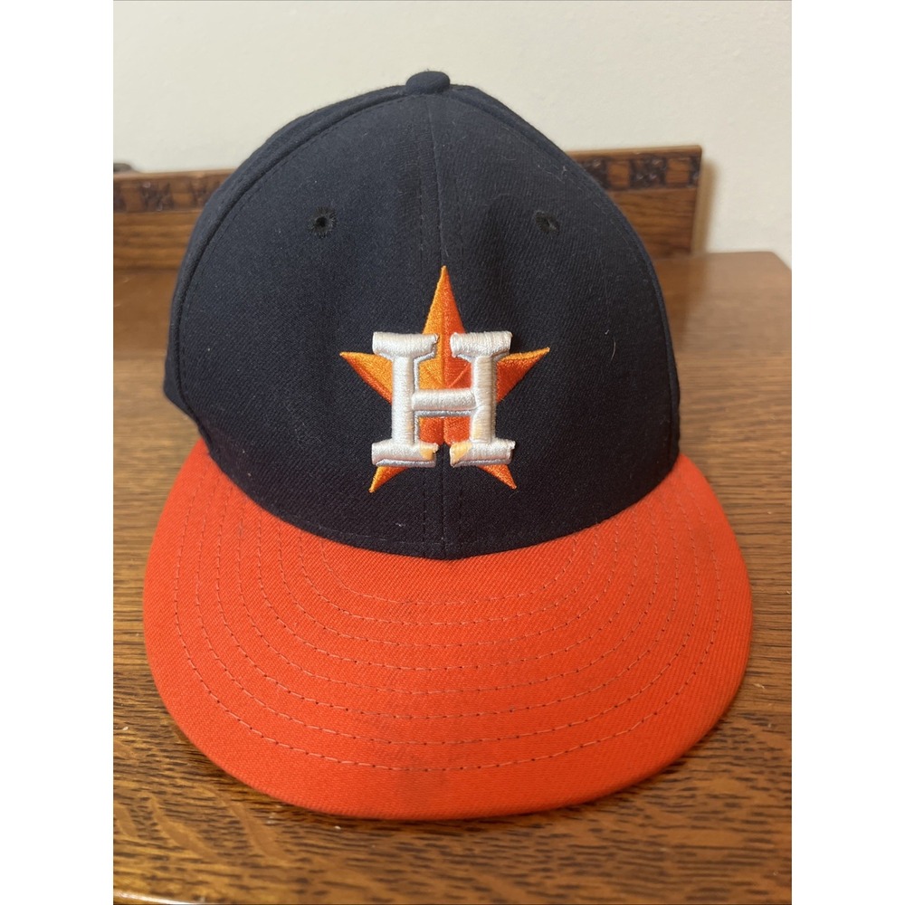 New Era 59FIFTY Houston Astros Classic Navy/Orange Fitted Hat Sz 7 1/4 Basebal